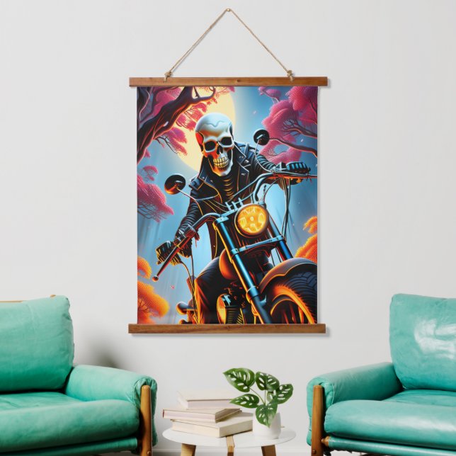 Skeleton Riding through the fire cave Hanging Tapestry (Living Room)