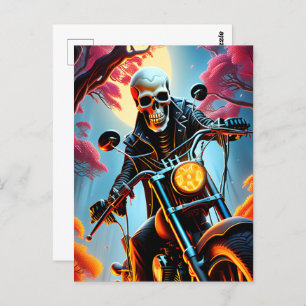 Skeleton Riding through the fire cave Postcard