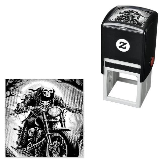 Skeleton Riding through the fire cave Self-inking Stamp (In Situ)