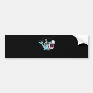 Skeleton Riding Zombie Shark Funny Halloween Gift Bumper Sticker
