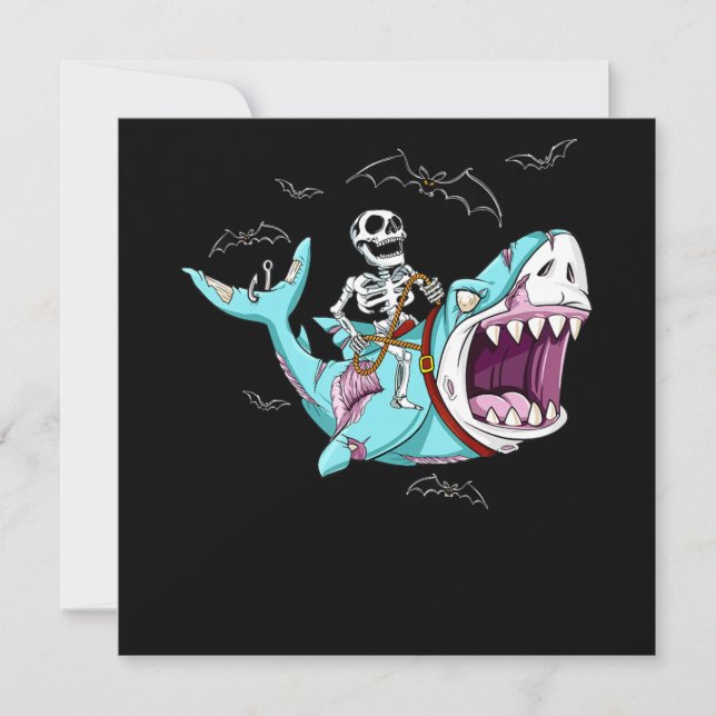 Skeleton Riding Zombie Shark Funny Halloween Gift Invitation (Front)