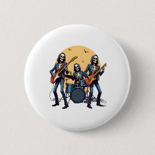 Skeleton Rock Band – Funny Halloween Shirt 2 Inch Round Button