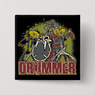 Skeleton Rock Drummer 2 Inch Square Button