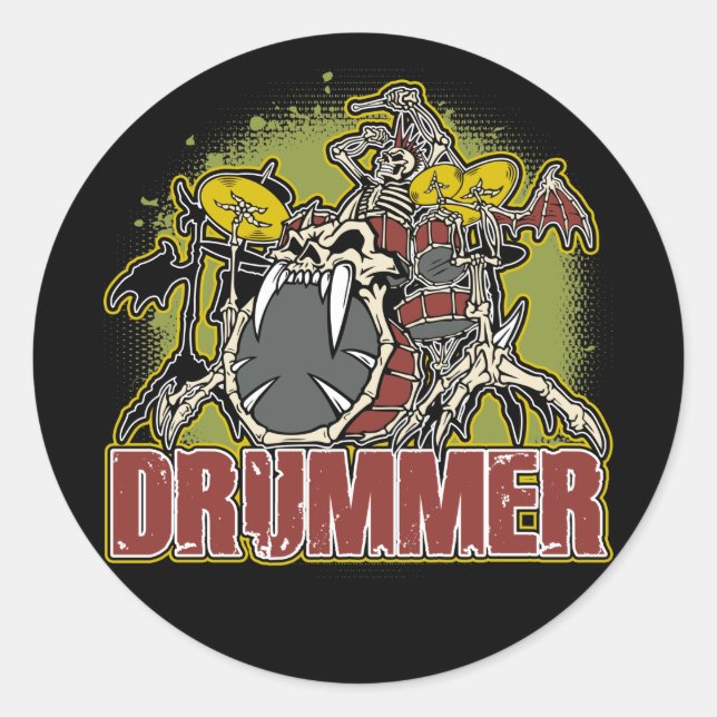 Skeleton Rock Drummer Classic Round Sticker (Front)