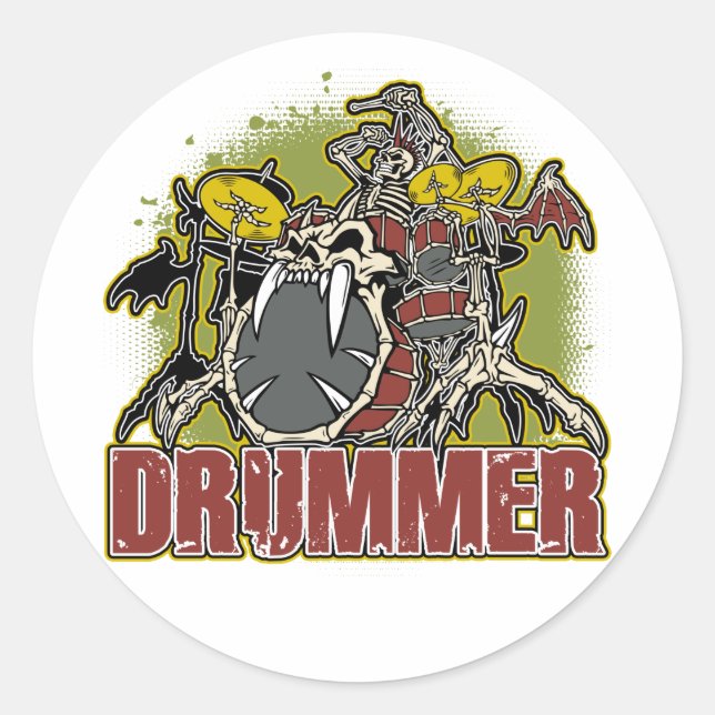 Skeleton Rock Drummer Classic Round Sticker (Front)