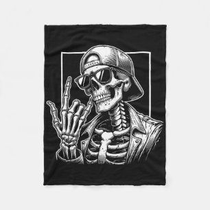 Skeleton Rock Hand Halloween Costume Rocker Cool R Fleece Blanket