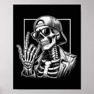 Skeleton Rock Hand Halloween Costume Rocker Cool R Poster