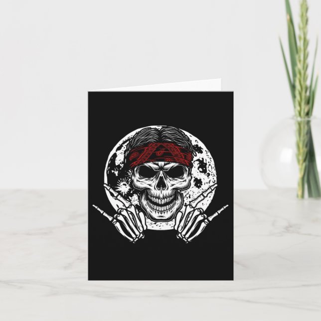 Skeleton Rock Hand Halloween Rock And Roll Midnigh Card (Front)