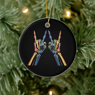 Skeleton Rock Hand LGBTQ Cool Rainbow Flag Gay Ceramic Ornament