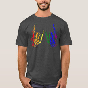 Skeleton Rock Hand LGBTQ Cool Rainbow Flag Gay Pri T-Shirt