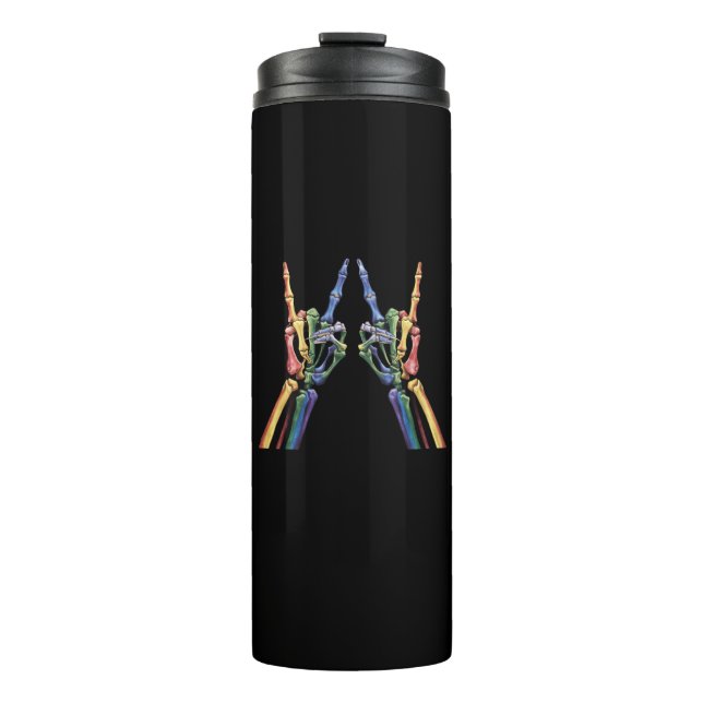 Skeleton Rock Hand LGBTQ Cool Rainbow Flag Gay  Thermal Tumbler (Front)