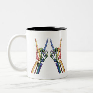 Skeleton Rock Hand LGBTQ Cool Rainbow Flag Gay Two-Tone Coffee Mug
