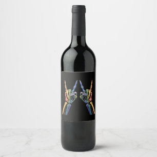 Skeleton Rock Hand LGBTQ Cool Rainbow Flag Gay  Wine Label