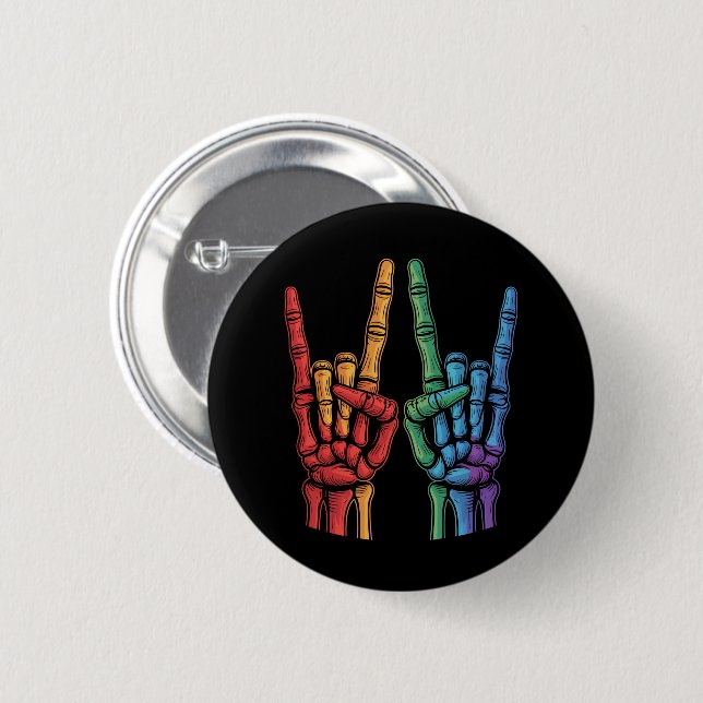 Skeleton Rock Hand LGBTQ Rainbow Flag Gay Pride  2 Inch Round Button (Front & Back)