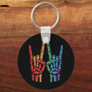 Skeleton Rock Hand LGBTQ Rainbow Flag Gay Pride  Keychain