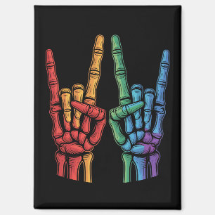 Skeleton Rock Hand LGBTQ Rainbow Flag Gay Pride Magnet