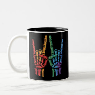 Skeleton Rock Hand LGBTQ Rainbow Flag Gay Pride  Two-Tone Coffee Mug