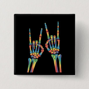 Skeleton Rock Hand Rainbow LGBTQ Gay Lesbian Pride 2 Inch Square Button