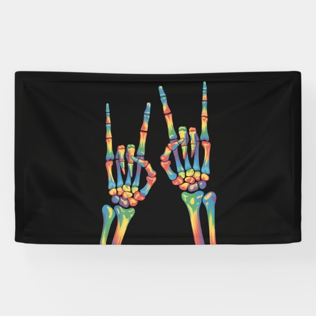 Skeleton Rock Hand Rainbow LGBTQ Gay Lesbian Pride Banner (Horizontal)