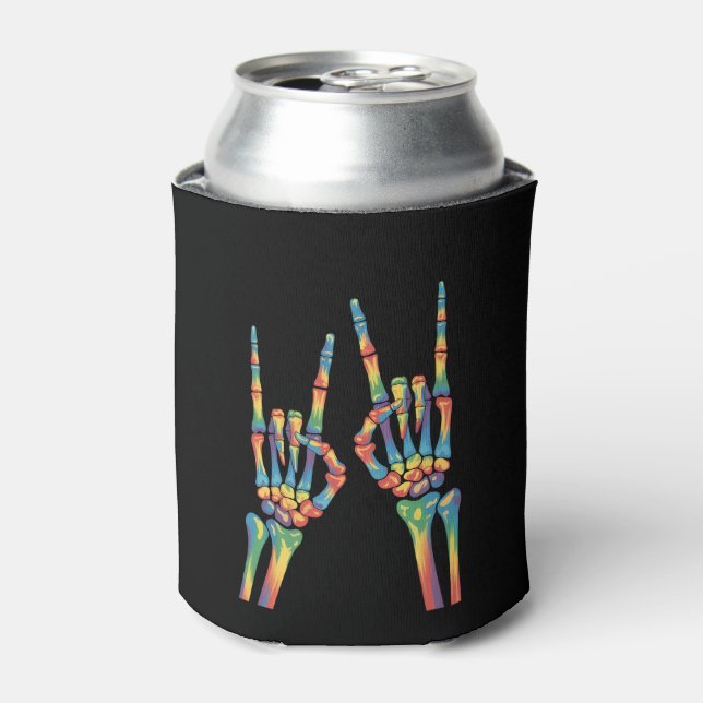 Skeleton Rock Hand Rainbow LGBTQ Gay Lesbian Pride Can Cooler (Can Front)