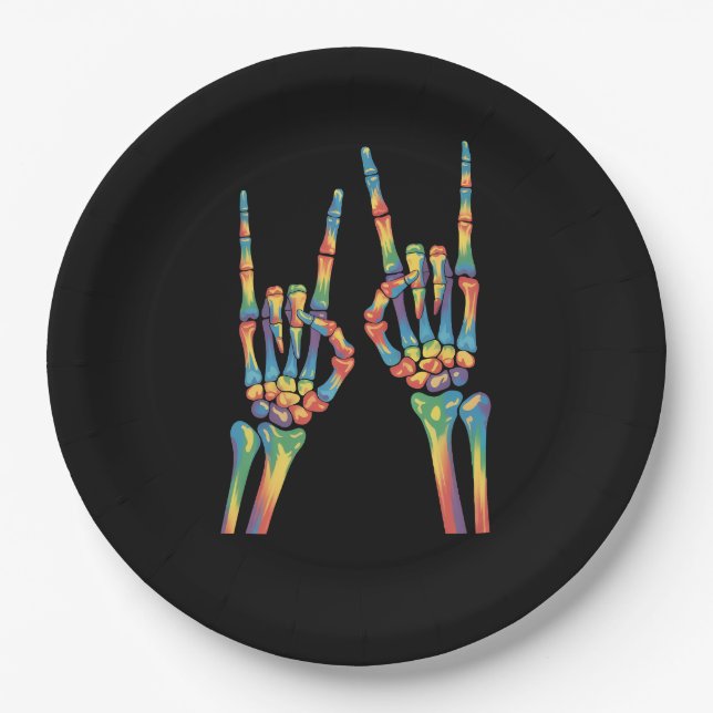 Skeleton Rock Hand Rainbow LGBTQ Gay Lesbian Pride Paper Plate (Front)