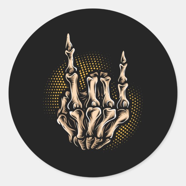 Skeleton Rock Hand Sign Halloween Music Lover 209 Classic Round Sticker (Front)