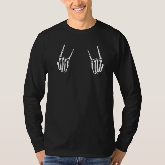 Skeleton Rock Hands Halloween Rocks T-Shirt (Front)