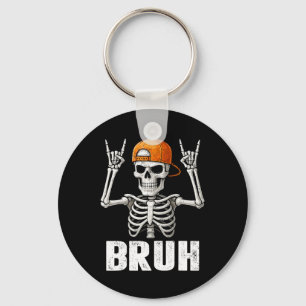 Skeleton Rock On Bruh Halloween For Mens Boys Kids Keychain