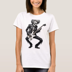 Skeleton rocking out on a guitar with wild hair T-Shirt