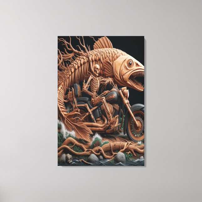 skeleton rode his chopper bike down trail canvas print (Front)