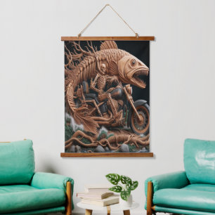 skeleton rode his chopper bike down trail hanging tapestry