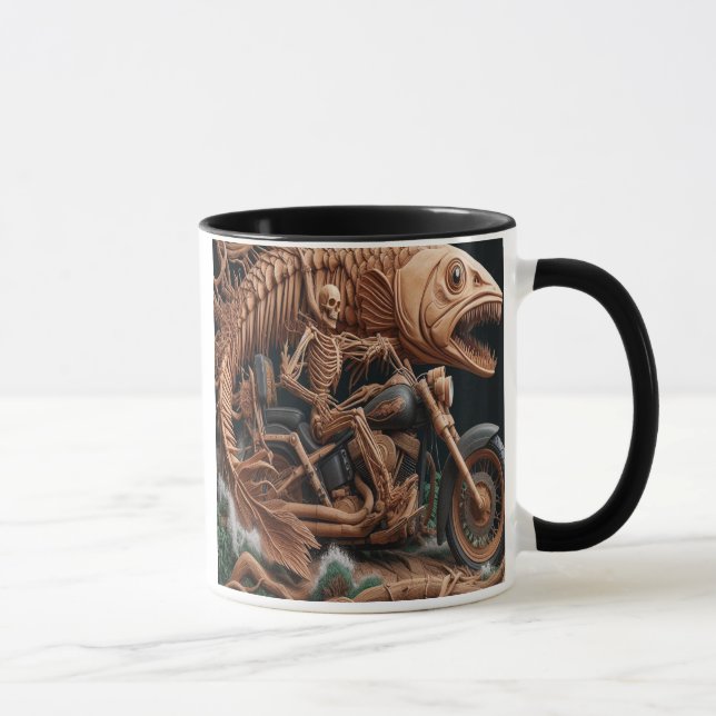 skeleton rode his chopper bike down trail mug (Right)