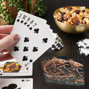 skeleton rode his chopper bike down trail playing cards