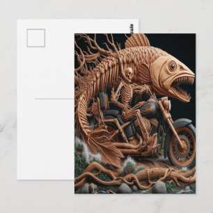 skeleton rode his chopper bike down trail postcard