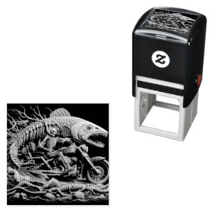 skeleton rode his chopper bike down trail self-inking stamp