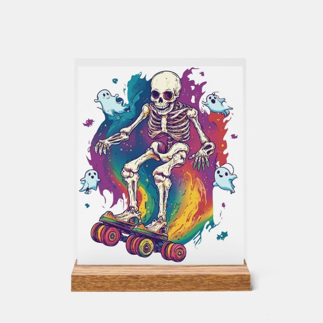 Skeleton Roller Skater Acrylic Sign (Front)