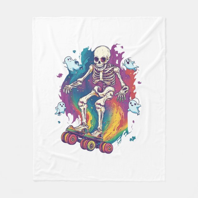 Skeleton Roller Skater Fleece Blanket (Front)