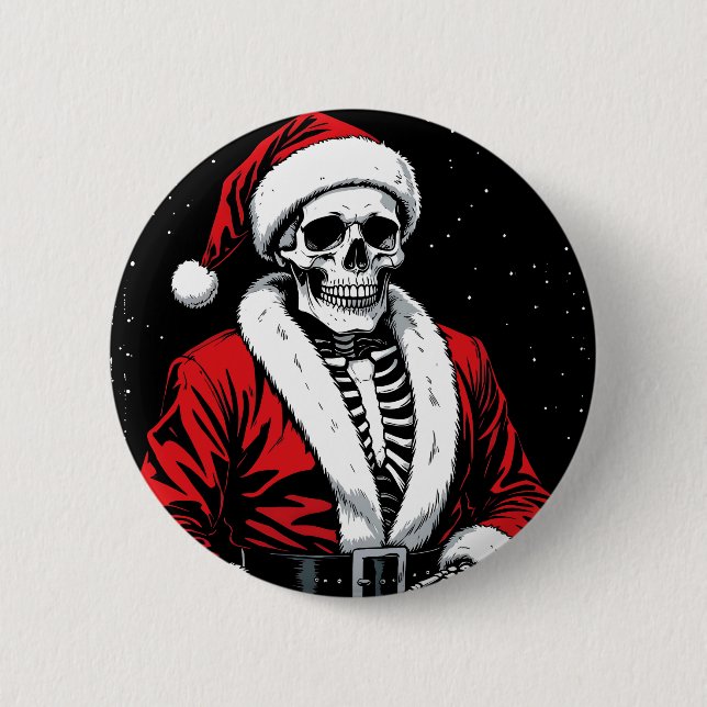 Skeleton Santa 2 Inch Round Button (Front)