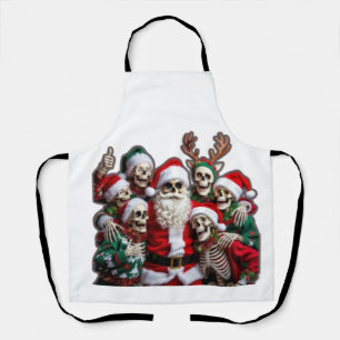 Skeleton Santa Christmas Group Photo – Festive 3D Apron