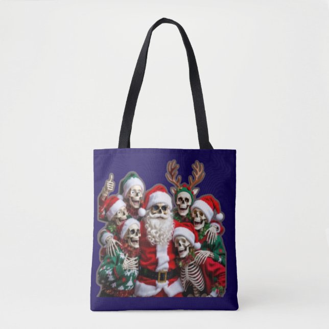 Skeleton Santa Christmas Group Photo – Festive 3D  Tote Bag (Front)