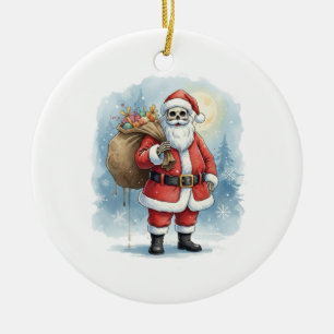 Skeleton Santa Claus Ceramic Ornament