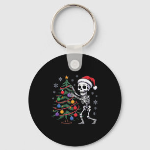 Skeleton Santa Hat Christmas Tree Creepy Cute Xmas Keychain