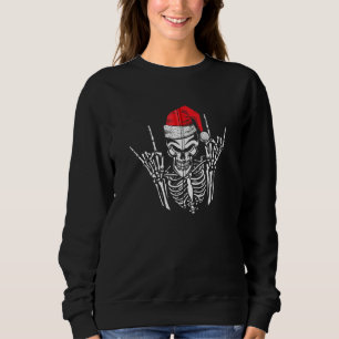 Skeleton Santa Hat Rock And Roll Hand Cool Christm Sweatshirt