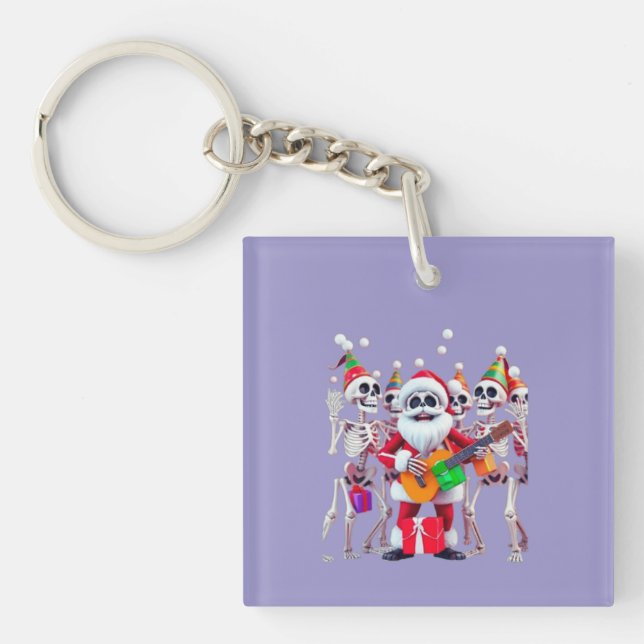 **Skeleton Santa Party – Funny 3D Christmas Skelet Keychain (Front)