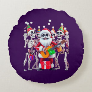 **Skeleton Santa Party – Funny 3D Christmas Skelet Round Pillow