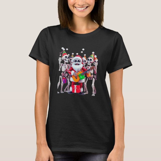**Skeleton Santa Party – Funny 3D Christmas Skelet T-Shirt (Front)