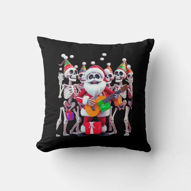 **Skeleton Santa Party – Funny 3D Christmas Skelet Throw Pillow (Front)