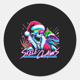 Skeleton Santa Riding T Rex Dinosaur Funny Christm Classic Round Sticker