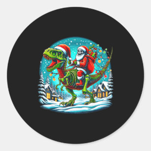 Skeleton Santa Riding T Rex Dinosaur Funny Christm Classic Round Sticker