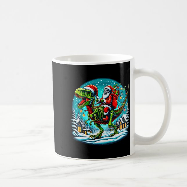 Skeleton Santa Riding T Rex Dinosaur Funny Christm Coffee Mug (Right)
